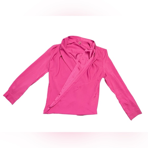 Amanda Uprichard Fuchsia Long Sleeve Drape Front Silk Blouse Size Small MSRP$198 - Picture 4 of 11